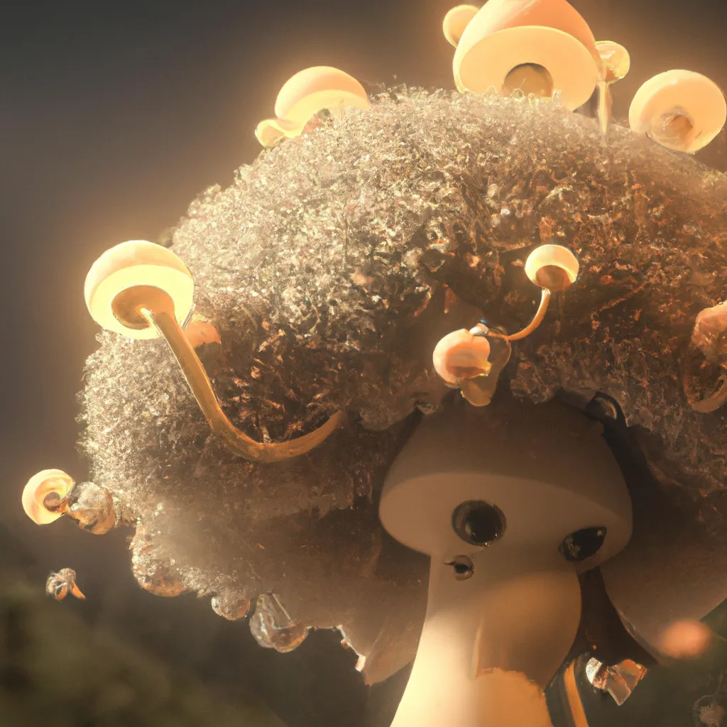 Prompt: Curvaceous Light bending cute furry monster  covered in halogenic Nuclear flowers in the style of Bruce Pennington, Dali, Munch, Escher, Klarwein, Yamamoto, Hattori, Leyendecker, Mullins, Magritte | mushroom | muted desaturated tones | dark background | ultra sharp focus | 3d octane render artstation trending 8k unreal engine | Avatar movie| Disney Pixar Dreamworks 