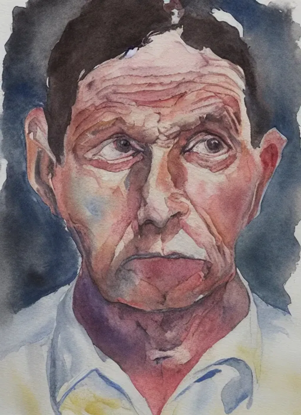 Prompt: a self - portrait of a man suffering from dementia, watercolor