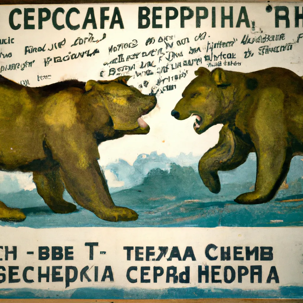 Prompt: Vintage soviet propaganda posters about bears at war