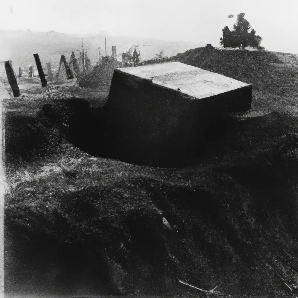 1900s photograph of black cube hovering over war trench | OpenArt