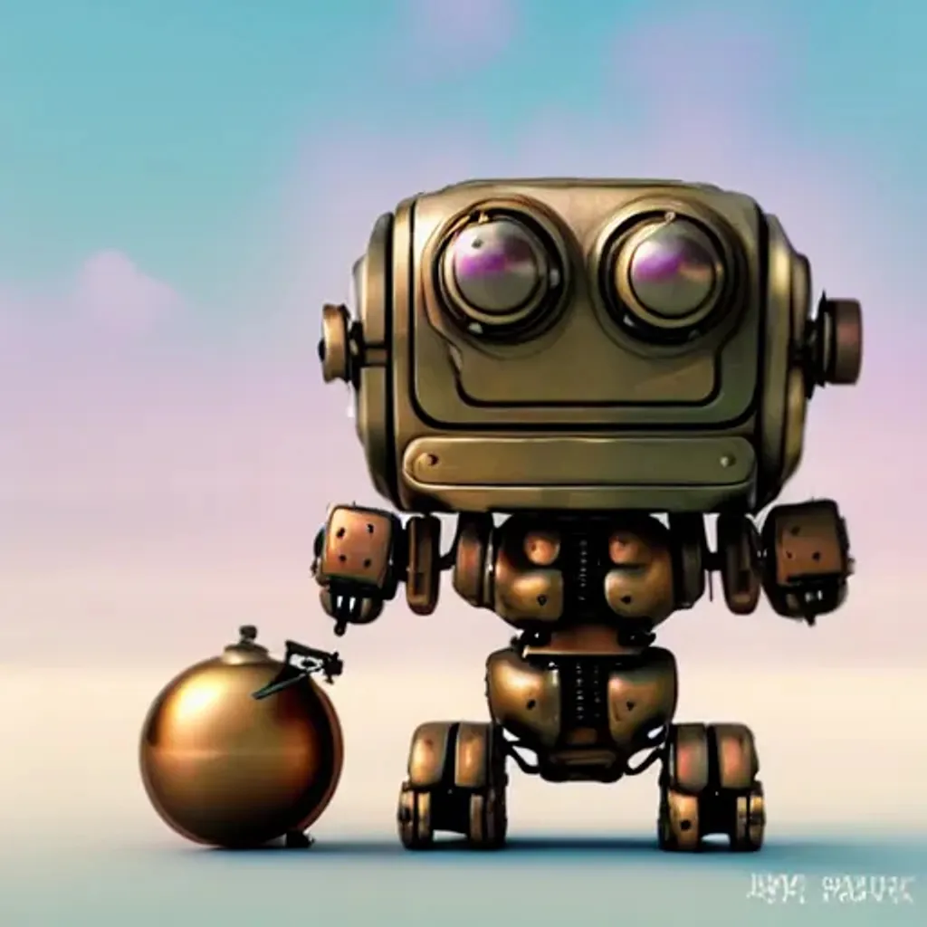 Prompt: tiny cute steampunk robot, standing character, soft smooth lighting, soft pastel colors, skottie young, 3d blender render, polycount, modular constructivism, pop surrealism, physically based rendering, square image, 