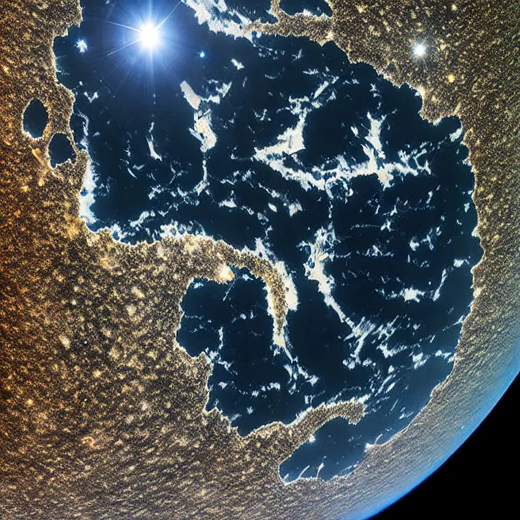 Prompt: Professional satellite image, of a cavernous planet, natural lighting, natural colors, perfectly spherical, in the universe, with many stars in the background, full view, perfect composition, highly detailed, semi-surreal intricate details, hyperrealistic, high quality, everything in sharp focus, high resolution, ultrawide-angle 80mm F 2.8 Xenotar lens, HDR, UHD, 64K, centered