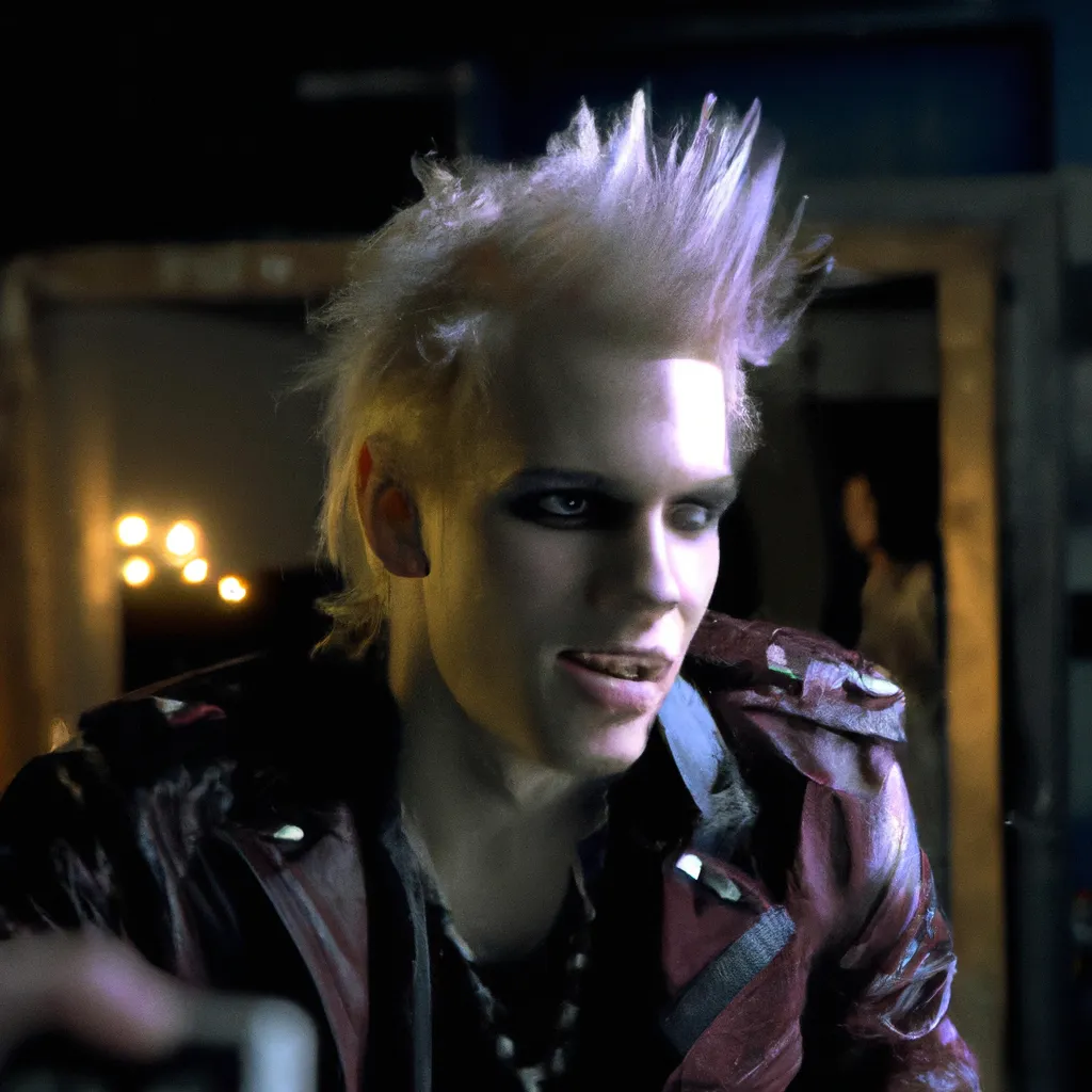 Prompt: cinematic film still of a punk vampire starring in a dave meyers directed music video, cgi, vfx, chiaroscuro lighting, ( shallow depth of field ), 8 0 mm, f 1. 8