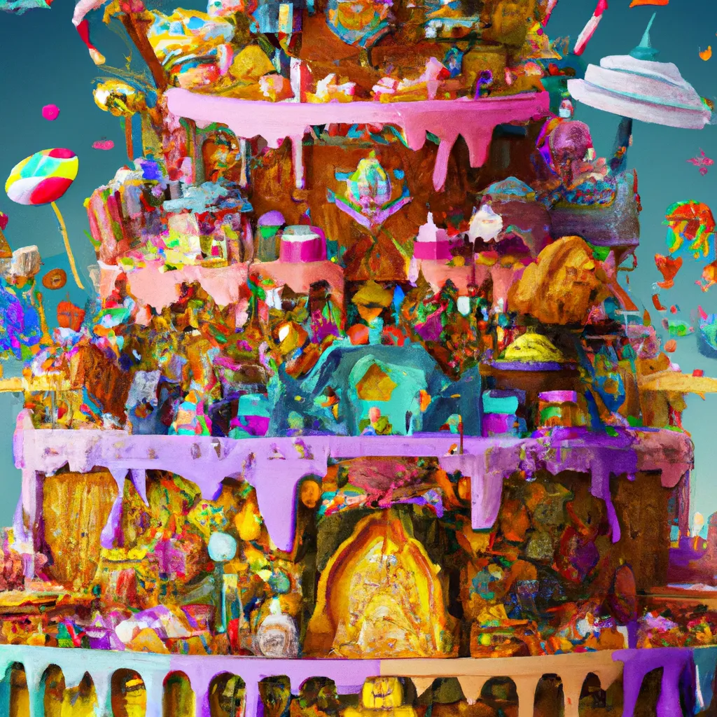 Prompt: Giant maximalism cake, digital art