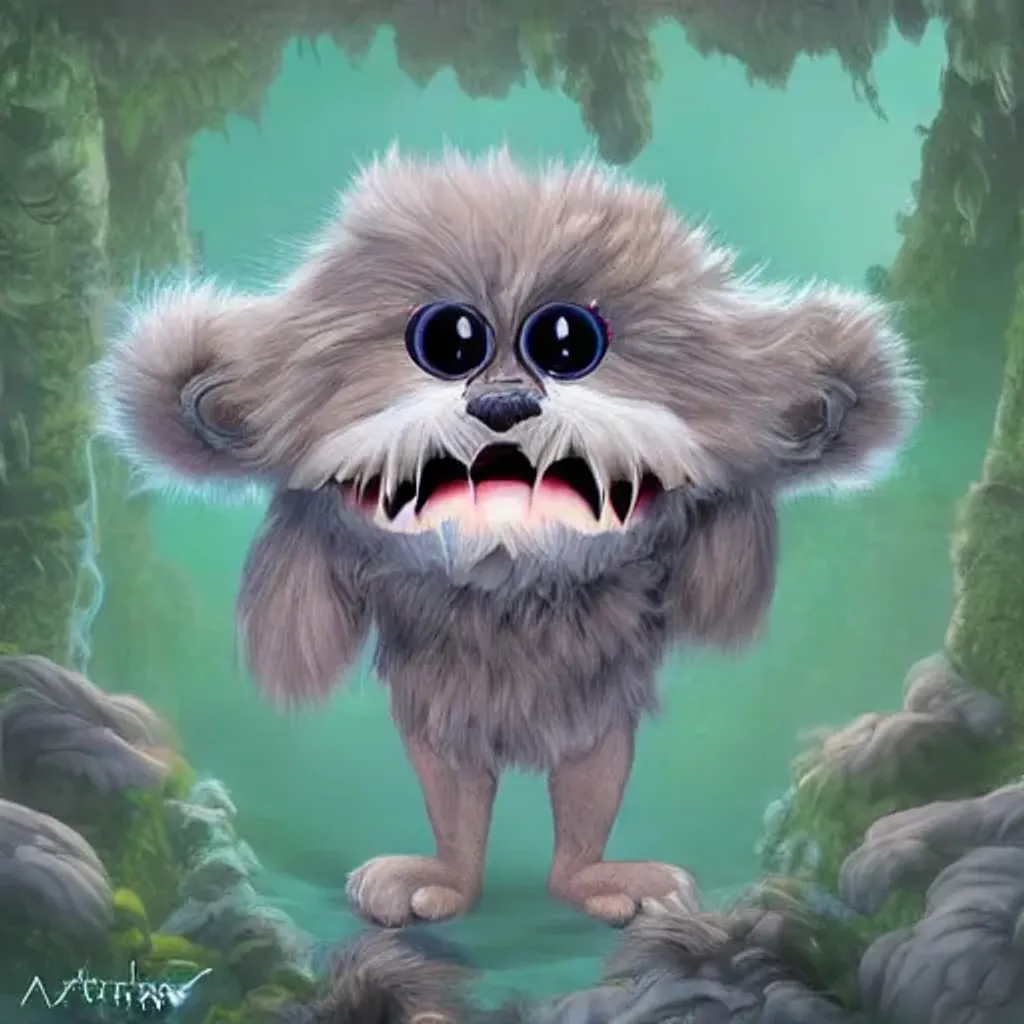 Prompt: Ultra high Quality photo |A cute little furry monster  is serving Dali and Escher and Klarwein posing as cute furry monster beasts | video game character  | made out of flora fauna | fine details and expressions | happy feet movie | ultra high resolution octane  | midjourney | centered | photo realistic | upscale | by Artgerm Artstation 