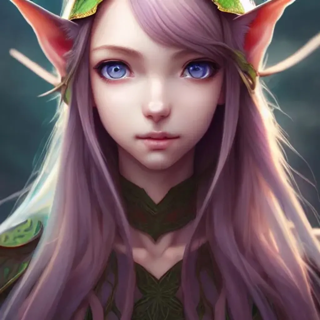 Prompt: Closeup face portrait of an elf, smooth soft skin, big dreamy eyes, beautiful intricate colored hair, symmetrical, anime wide eyes, soft lighting, detailed face, by makoto shinkai, stanley artgerm lau, wlop, rossdraws, concept art, digital painting, looking into camera