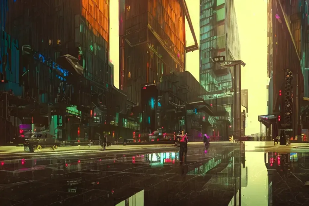 cyberpunk street with tall skyscrappers, brutalist b... | OpenArt