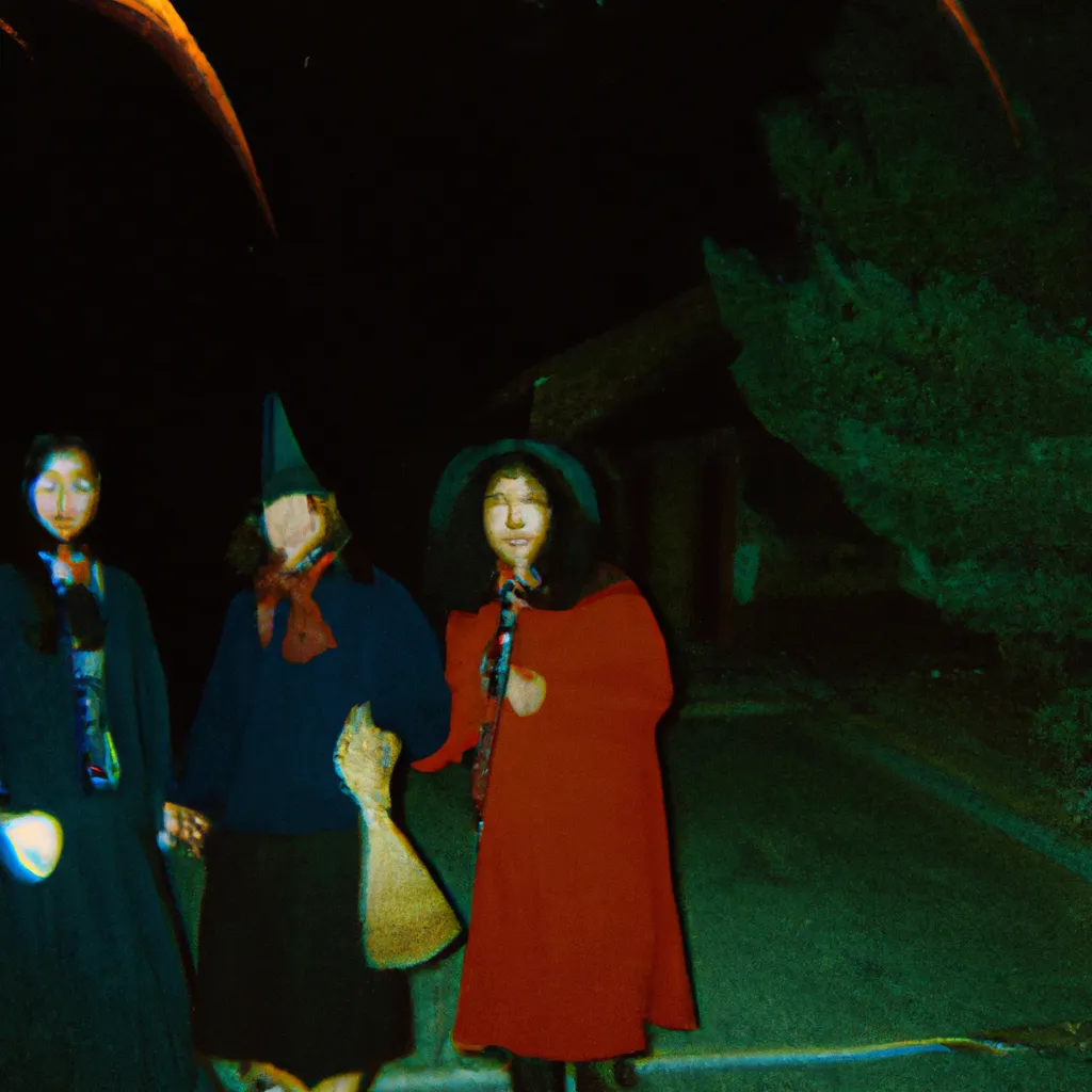 Prompt: 1993 disposable camera photograph of real witches in a abandoned japanese city at night