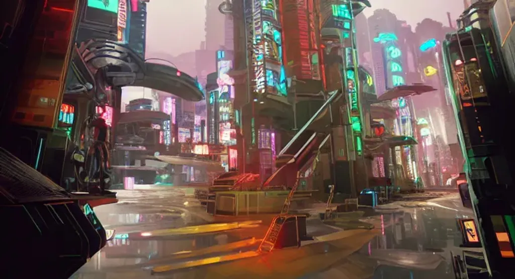 cyberpunk video game concept art low poly 3d render... | OpenArt