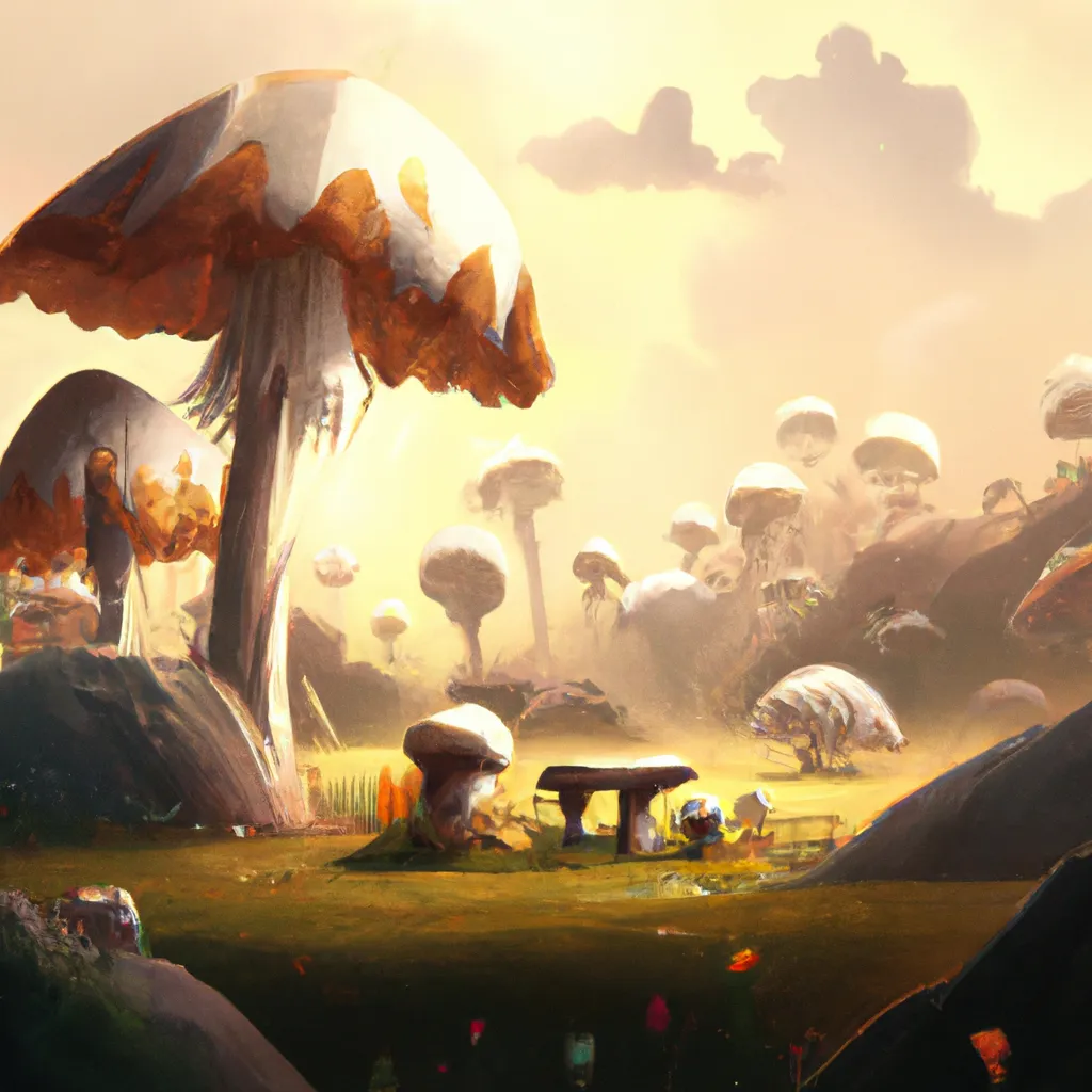 Prompt: Mushroom fields, illustration trending on ArtStation