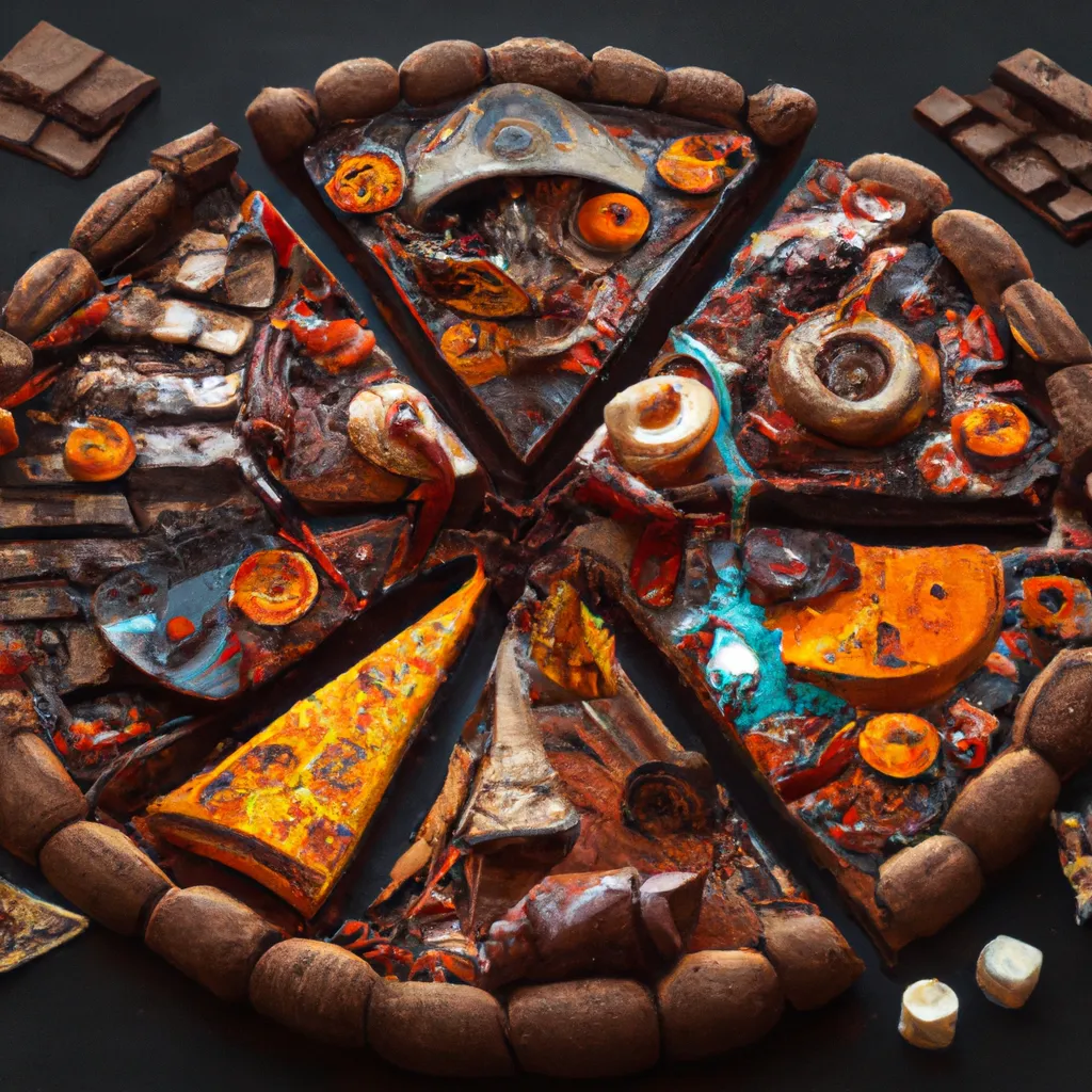 Prompt: Maximalism pizza made out of chocolate, digital art
