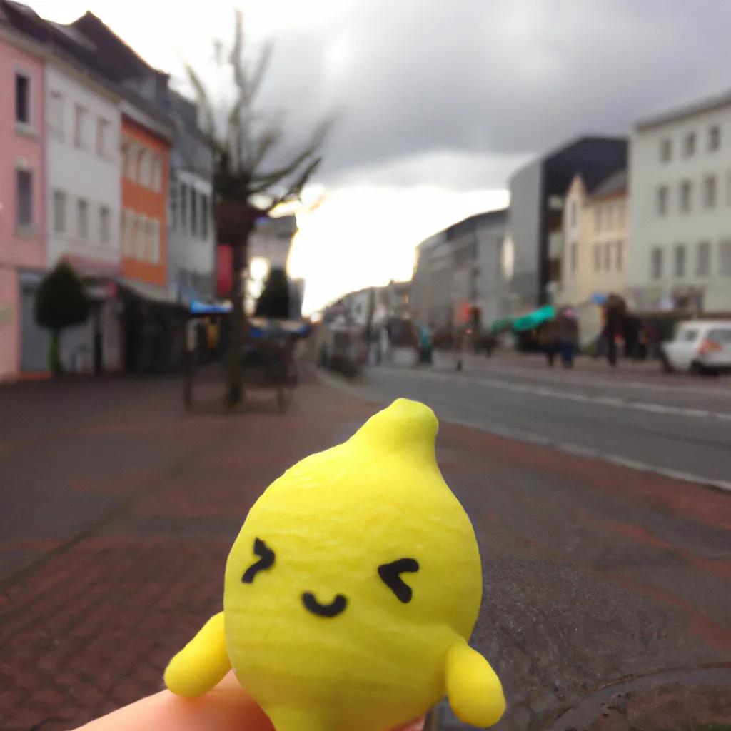 Prompt: A cute kawaii lemon plushie on a German Steets