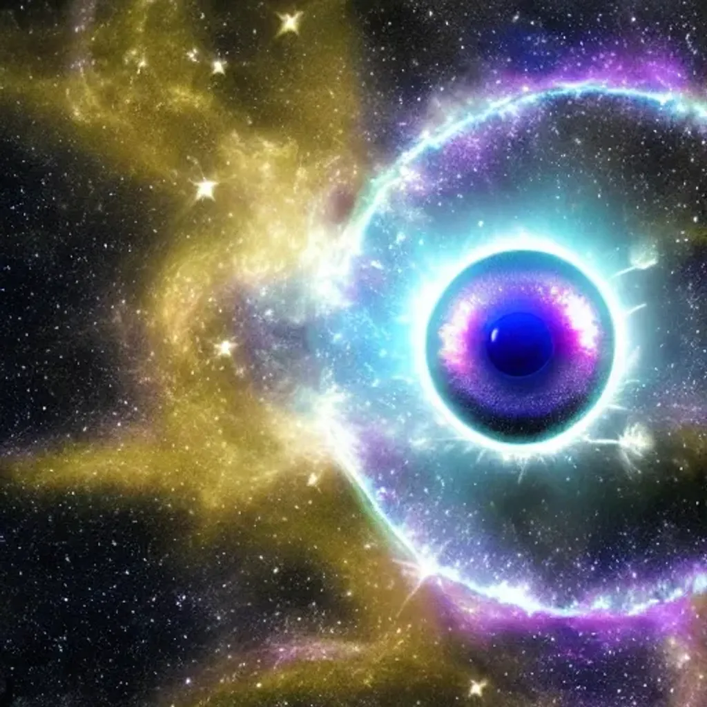 Prompt: an eye made of ethereal fantasy galaxies in space, spaceships, radiating meteor, outer space, alien civilisation