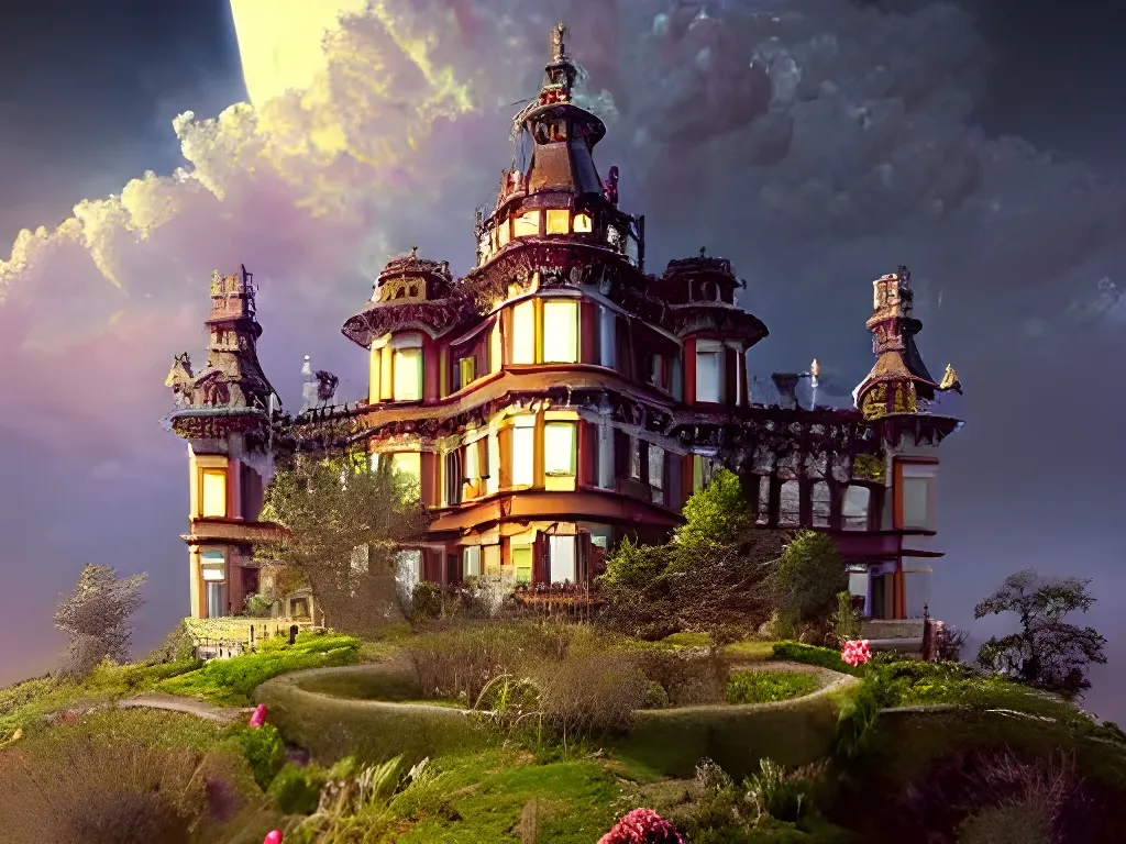 Prompt: "View of Enchanted Victorian Castle Hover Over Etheral of Clouds", Hyper Detailed Digital Illustration, Beautiful, Divine, Complex, Deep Colors, by Ferdinand Knab, Raffaello Ossola, Simon Stålenhag, Erik Johansson, Photorealistic, Octane Render, Ambient Occlusion, Ray Traced, Magical, Oneiric, Ominous, Golden Ratio, No Frame"