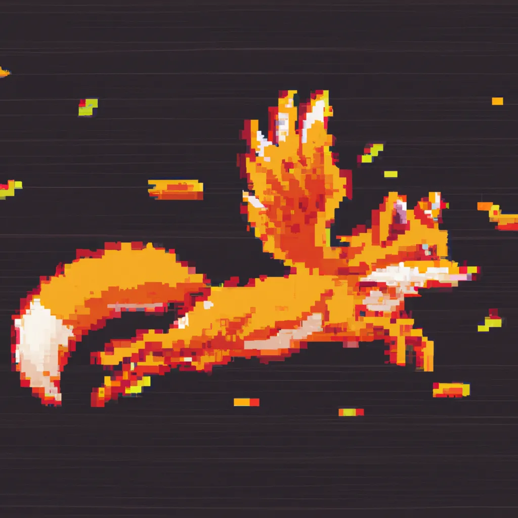 Prompt: pixel art, a red fox with red angel wings flying and running in space, trending on art station, masterpiece, Nintendo, video game, intricate detail, outerspace