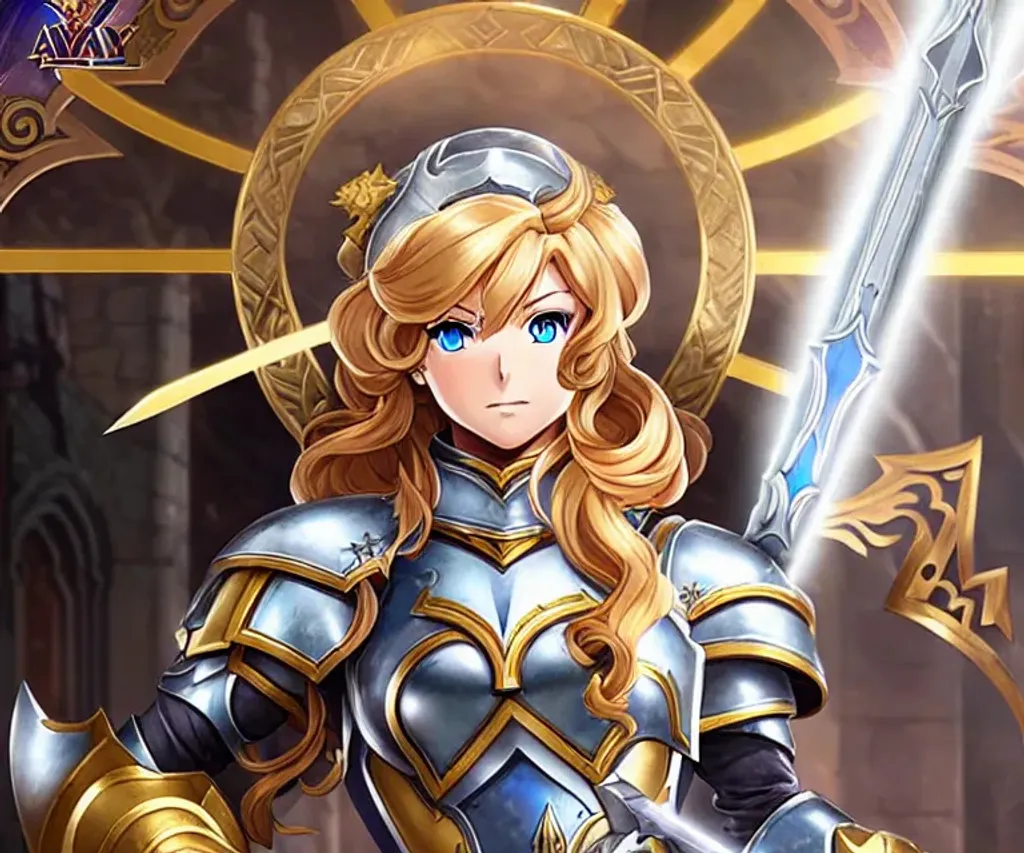 Prompt: a woman as a holy paladin with a sword and armor in a dark room, a character portrait,  god rays, beautiful crying! android woman, very very curly blond hair 1:3, detailed face 1:4, realistic anime artstyle, hyper realistic anime, 2022 anime style, manga and anime 2010, an ultrafine detail drawing, featured on pixiv, pixiv contest winner, high detail of the face,  cinematic lighting, colorful, fine details, detailed face, beautiful, anime drawing, anime, masterpiece, award winning, masterpiece,best quality, CG, wallpaper, high quality, high-definition, extremely detailed, perfect fingers, beautiful hands, 