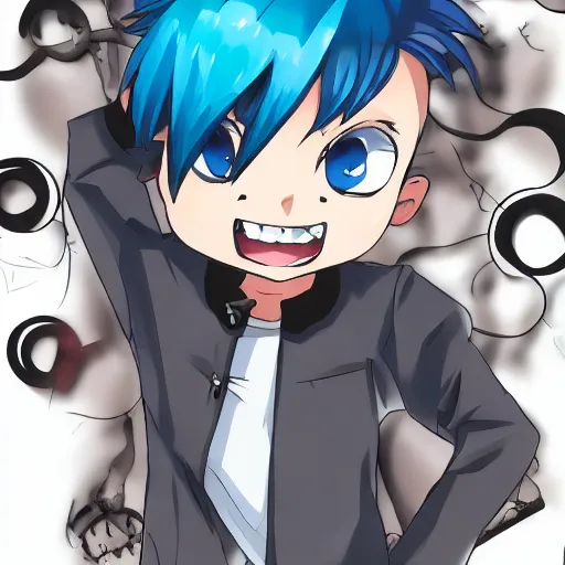 Anime. 1Boy, Cartoon. High Quality. Blue Spiky Hair,... | OpenArt