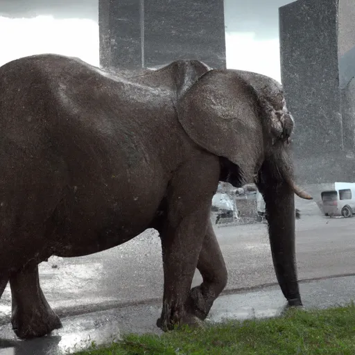 Prompt: A photo of an elephant in a busy modern city street, with hurricanes wind and storm, professional photography, 4k, real, 