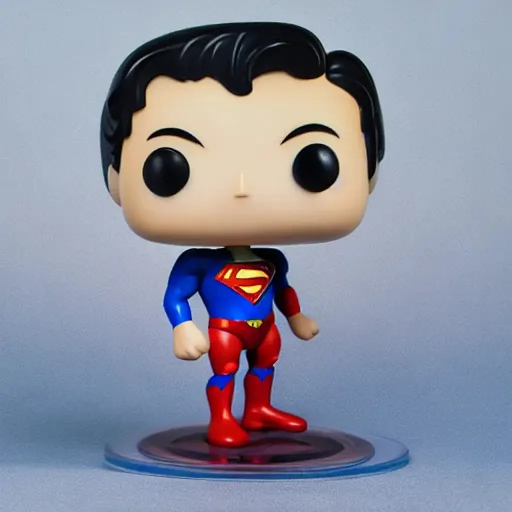 Prompt: funko pop superman figurine, made of plastic, product studio shot, on a white background