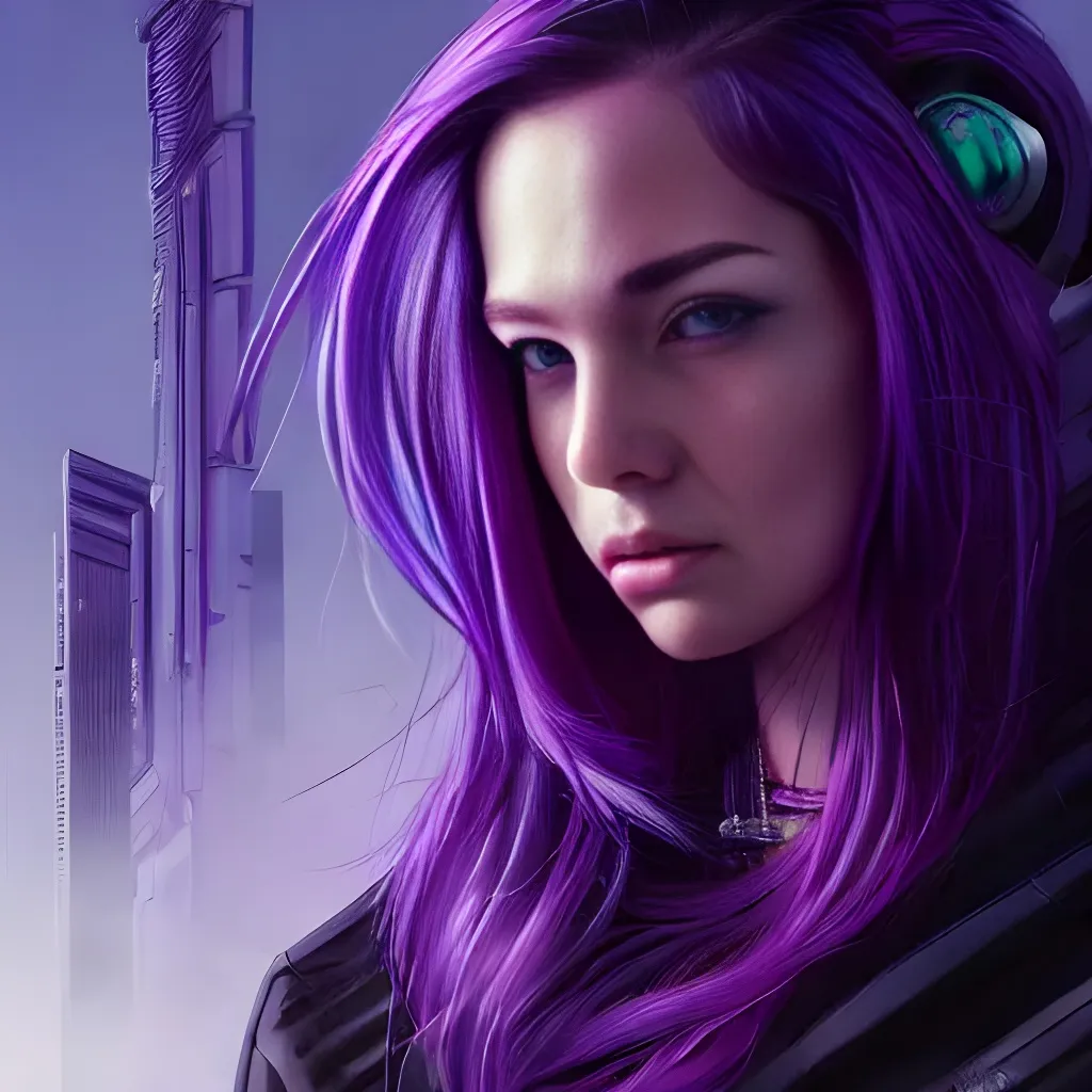 Prompt: Portrait of {girl} with {purple} hair and with cute face, {Cyberpunk City Vibe}, perfect composition, hyperrealistic, super detailed, 8k, high quality, trending art, trending on artstation, sharp focus, studio photo, intricate details, highly detailed, by greg rutkowski