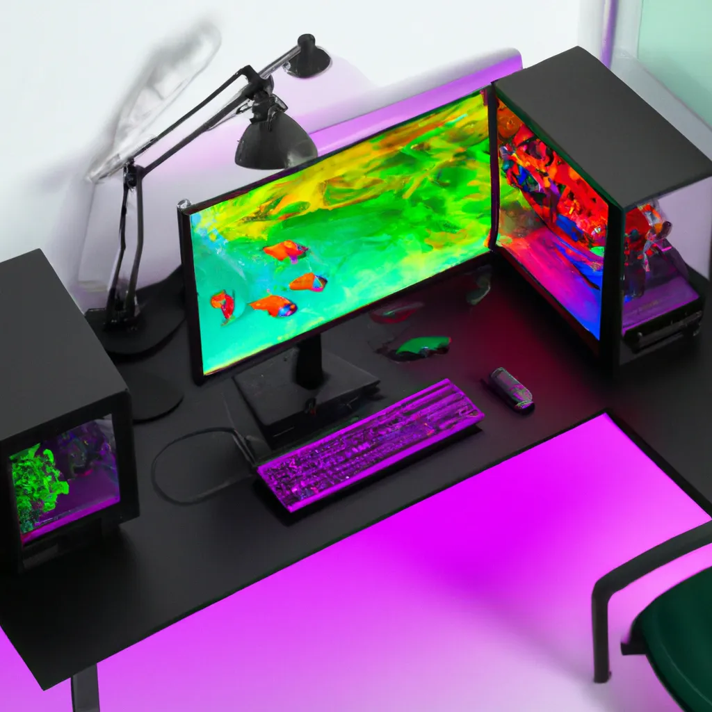 A gaming setup with a RGB fishtank as a monitor and... | OpenArt