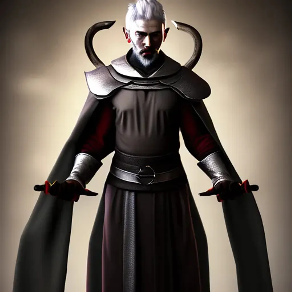 Prompt: dark elf priest, dark robe, short silver hair, stubby silver beard, digital art by Greg Rutkowski and Caravaggio, ralistic portrait, unreal engine, full body view, 8k uhd