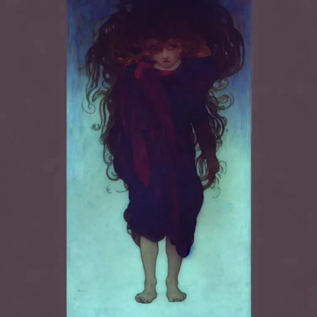 Prompt: child is a ghost sad concept, symmetrical face, yellow eyes, strong jawline, pale skin, detailed face, dark atmosphere, fantasy wheel, ruins, attractive, HDRI, masterpiece, smooth, sharp focus, illustration, golden ratio, jewels and old keys, art by Alan Lee Albrecht Durer alphonse mucha klimt