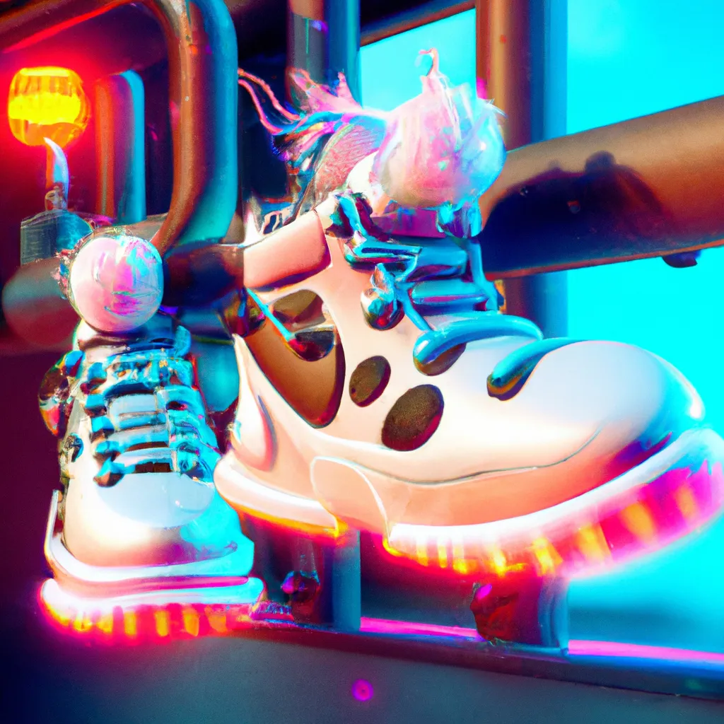 Prompt: Cute, vibrant,Futuristic clothing,Yeezys style boots ,addidas sneakers with antenna, NYC downtown neon signs hanging,Character Concept of BrawlStars, light in Octane Render, High Resolution, Artstation 1, White margin paint 
