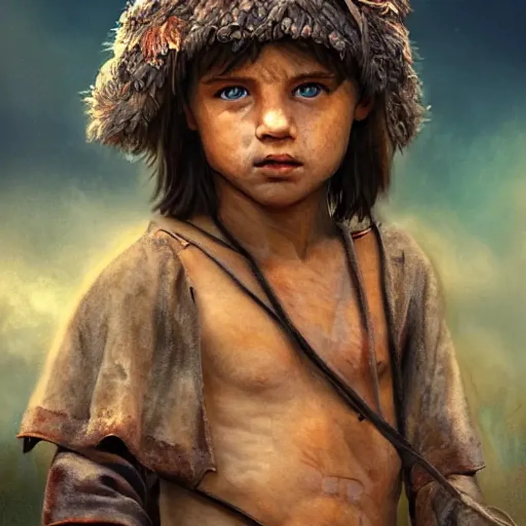 Prompt: Young Paleolithic boy,rich vivid colors, award-winning photograph, intricate detail, Perfect Composition, dreamlike, Cinematic Shot, 32K Resolution, Highly Detailed, Digital Painting, complete sharpness, trending on artstation, sharp focus, studio photo, intricate details, highly detailed