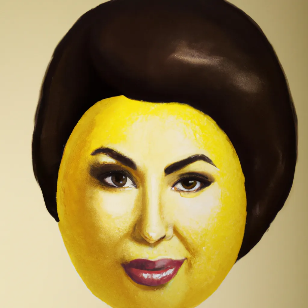 Prompt: Elizabeth Taylor's photo-realistic yellow head and face as a photo-realistic Lemon
