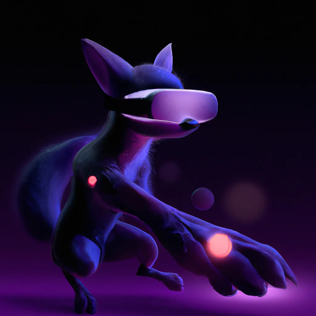 Prompt: Black and Purple humanoid bipedal fox character playing a game in virtual reality, pixar, dreamworks, galaxy, intergalactic, sparkling, trending on artstation