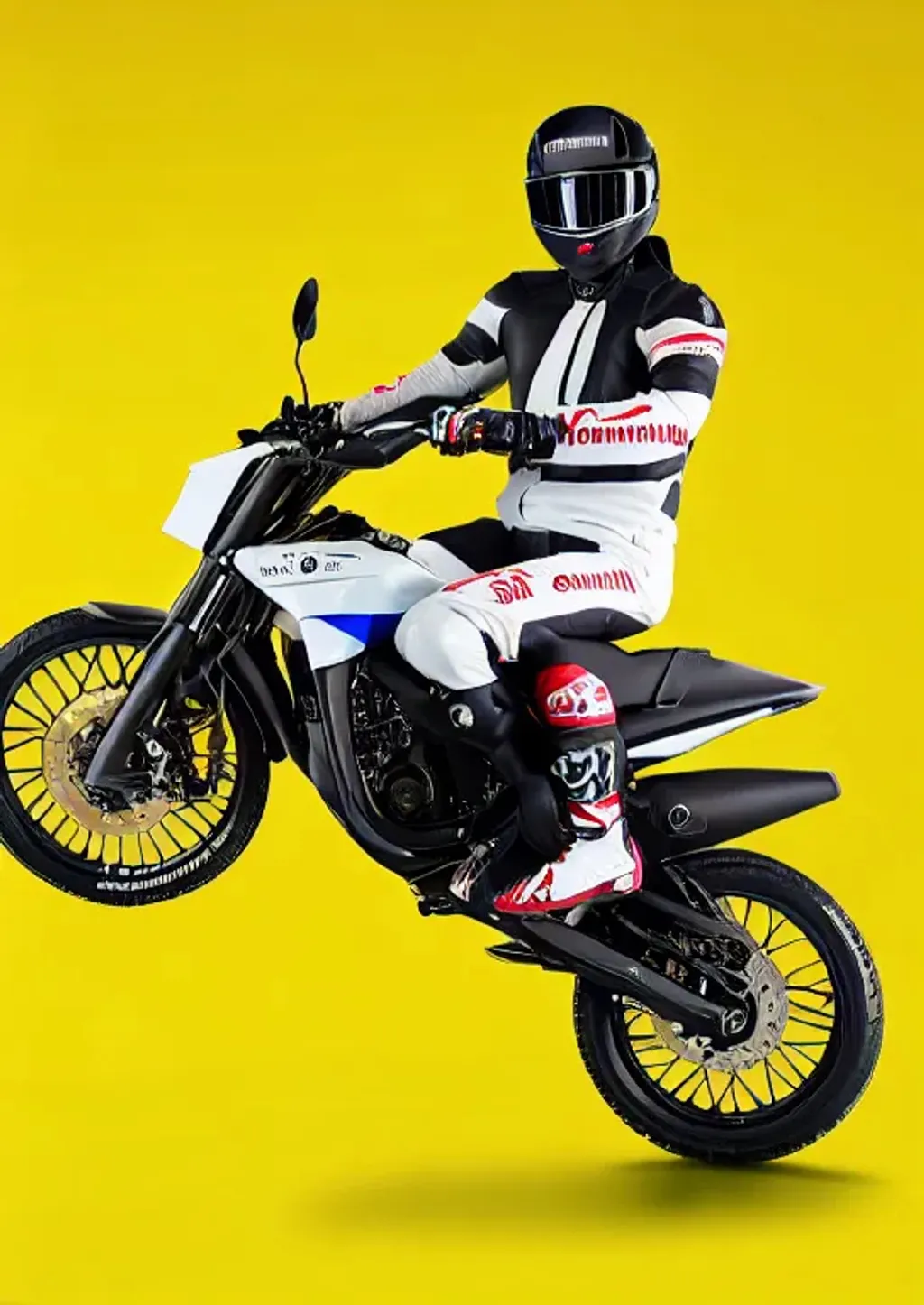 Prompt: Motorcyclist riding a horse. Yamaha livery. No variant. Maintain pose.