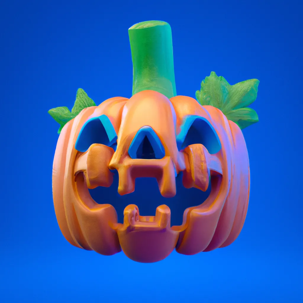 Prompt: cute 3D render of a colorful pumpkin head in a clay style, frontal view, blue spooky forest background, substance 3d painted, blender, smooth texture, high resolution, trending on behance.net, by Carlos Behrens