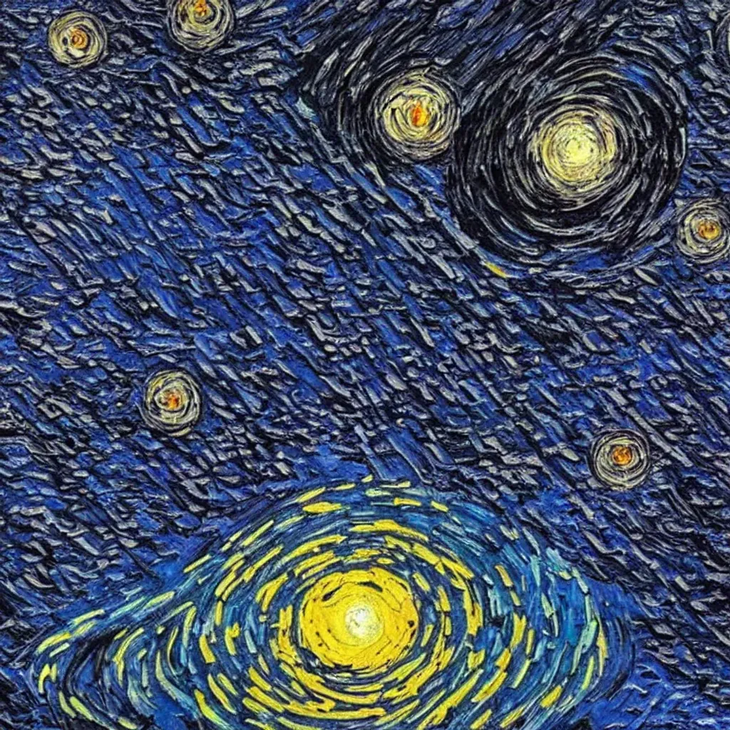 Prompt: Black hole in night sky in van Gogh style