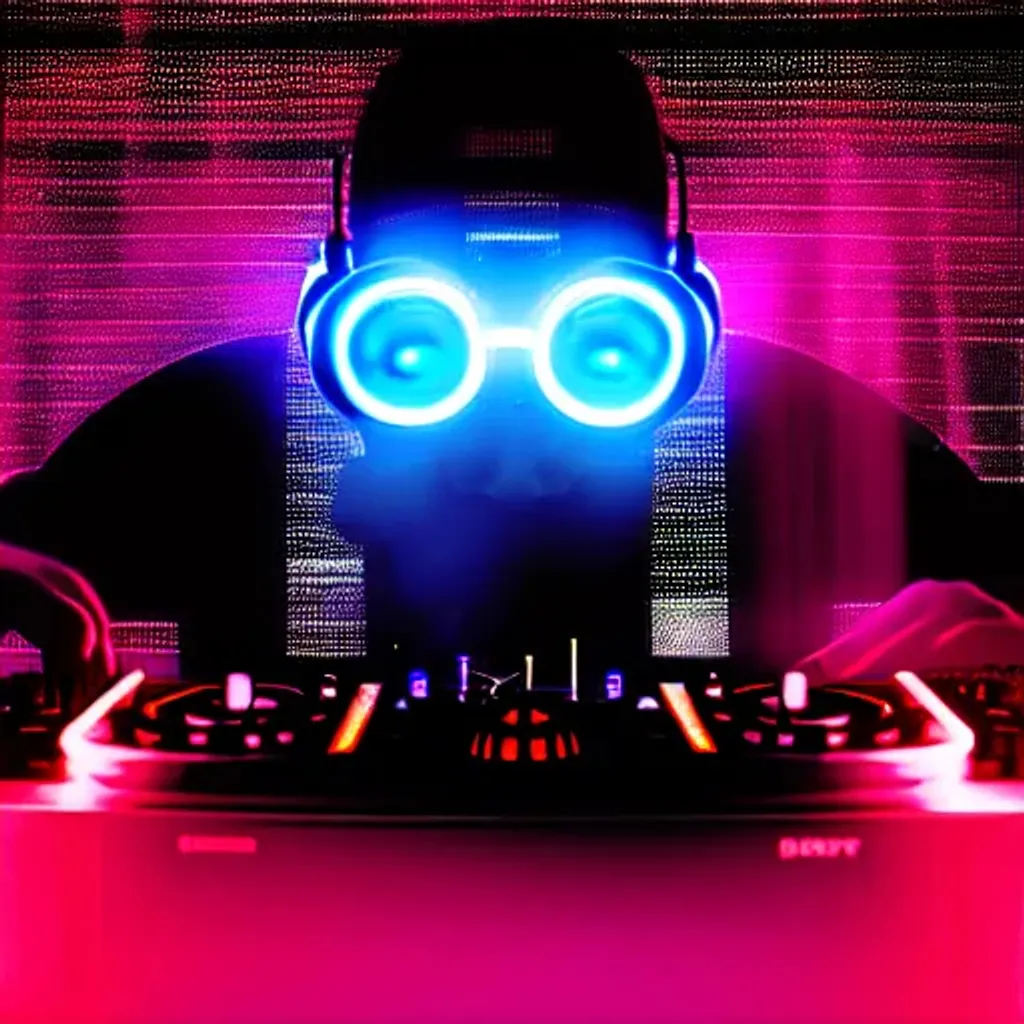 Prompt:  electronic music, 
cyberpunk  robot  dj 
 
