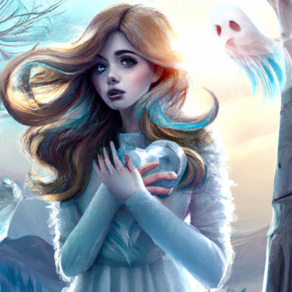 Prompt: Detailed intricate hyper realistic ultra realistic expressive surrealism sharp clear digital airbrush by Anna Dittmann, Tom Bagshaw, Gil Elvgren. Movie still poster of a Shadow Ghost soul crying in an argument with a friend while holding a broken heart in her hand in a wintery landscape. Ghosts, souls, dreams, spectres, letters