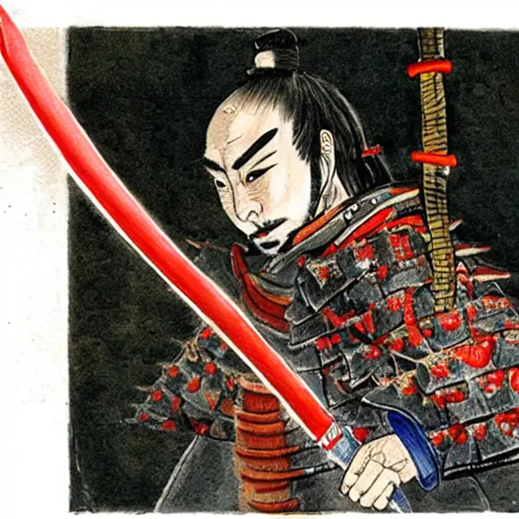 Prompt: samurai holding an fire sword 