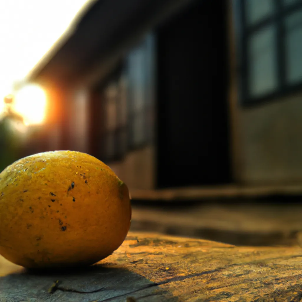 Prompt: A lemon infront a wooden house, beautiful image, evening sunset time, 3D ray-tracing graphics,awards winning photo, macro camera, incredible detail , 4k wallpaper, high quality.