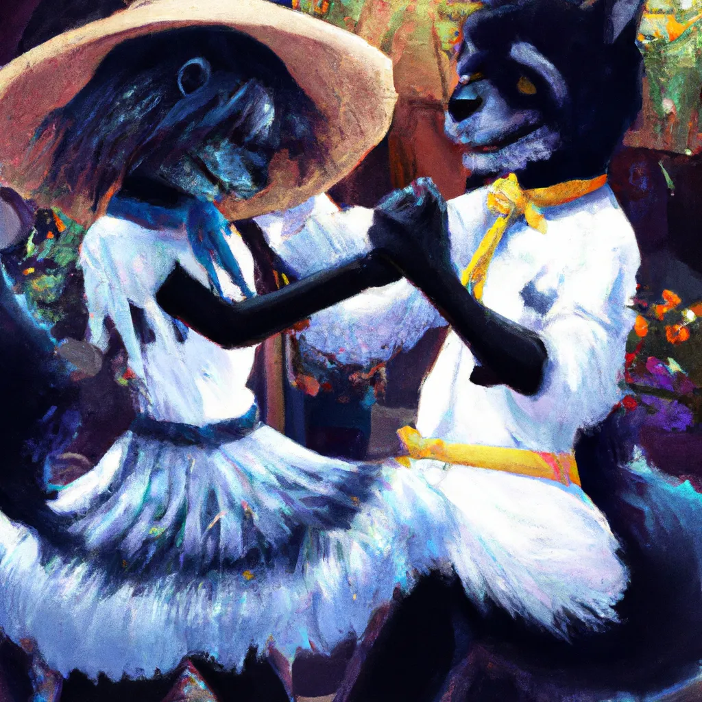 Prompt: grim reapers couples dancing in a festival of day of the dead, anime, digital art, photorealistic illustration, Día de los Muertos, Digital painting, epic, dramatic, ultra detailed. detailed fur