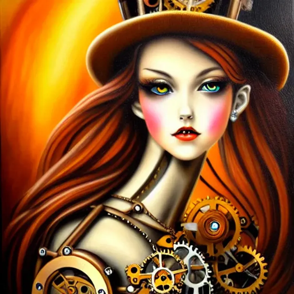 Prompt: Beautiful steampunk mechanical girl, detailed oil painting, medium shot