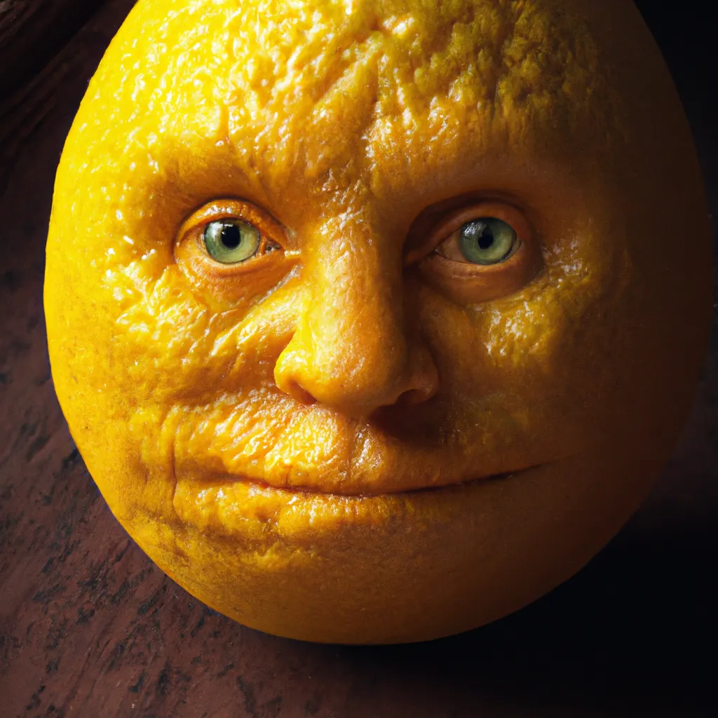 Prompt: 🍋 with face, photorealistic, perfect composition, beautiful detailed intricate insanely detailed octane render trending on artstation, 8 k artistic photography, photorealistic concept art, soft natural volumetric cinematic perfect light, chiaroscuro, award - winning photograph, masterpiece, oil on canvas, raphael, caravaggio, greg rutkowski, beeple, beksinski, giger, moody lighting, 8 k resolution, octane render, trending on artstation, by h. r. giger and greg rutkowski, haze, ultra-detailed, film photography, light leaks, Larry Bud Melman, trending on artstation, sharp focus, studio photo, intricate details, highly detailed, by greg rutkowski, Nikon D3100 | ISO 450 | focal length 50 mm (Sigma 50mm f1.5) | aperture f/4 | exposure time 1/250 Sec (DRI)