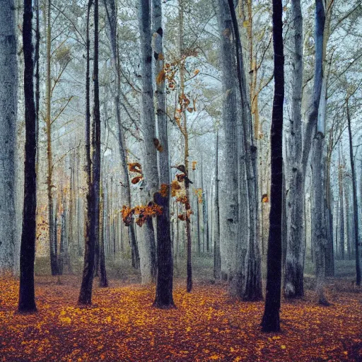 dead trees in autumn forest at night, liminal space | OpenArt