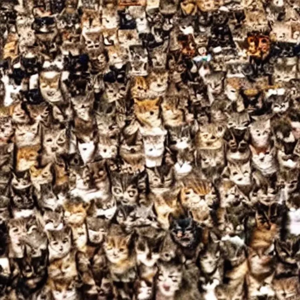 Prompt: a million cats on the floor