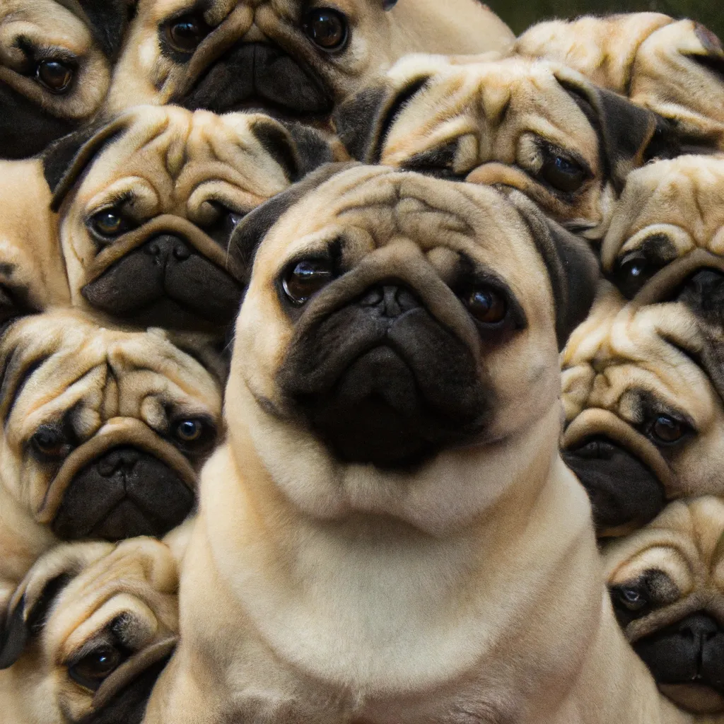 Prompt: photo of a army of pugs