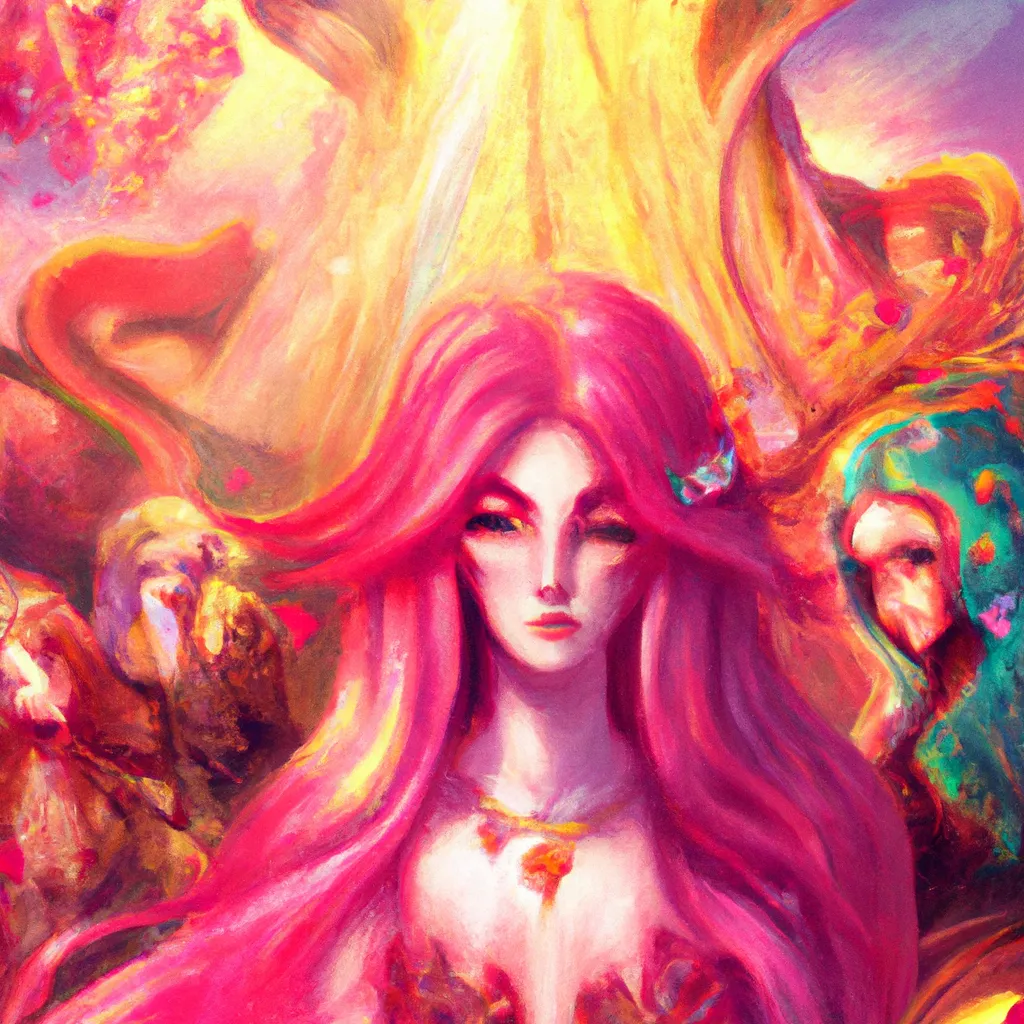 Prompt: rainbow fairy princess delirium of the endless sandman  The Door of woman by Artgerm and WLOP and Ilya Kuvshinov and RHADS and Loish and Rossdraws , bright pastel colors, pink and gold woman , Trending on Artstation Incredible Black and iridescent gothic illustration