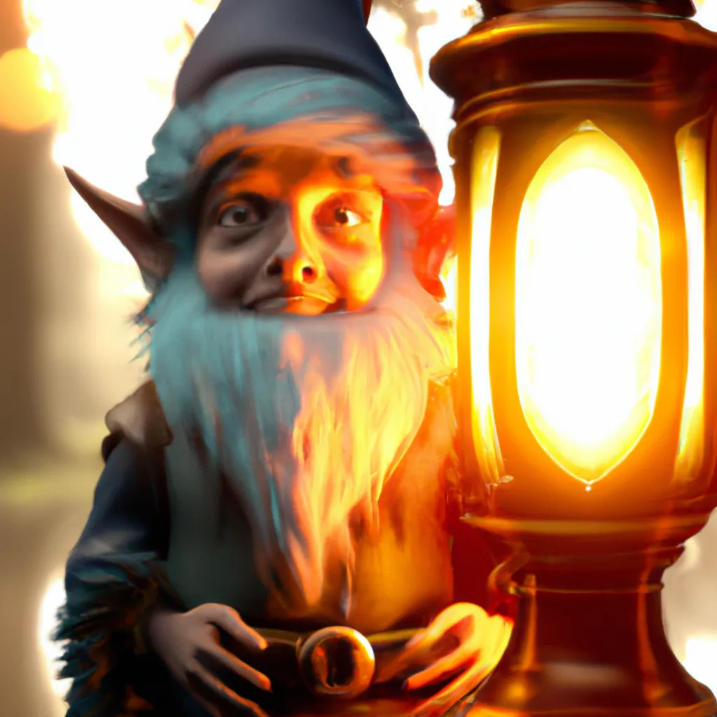 Prompt: Photo of Half gnome half human, magical lantern, smooth 3D render, cute, photorealistic, octane render artstation trending 8k steampunk wlop uhd unreal engine, fiery eyes, golden light, liquid mirror, fantasy, moody bokeh, centered 