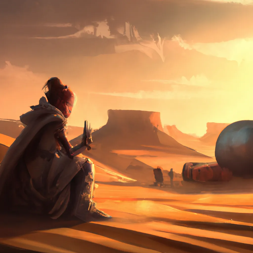 Prompt: a girl waiting for a miracle in the desert, digital art