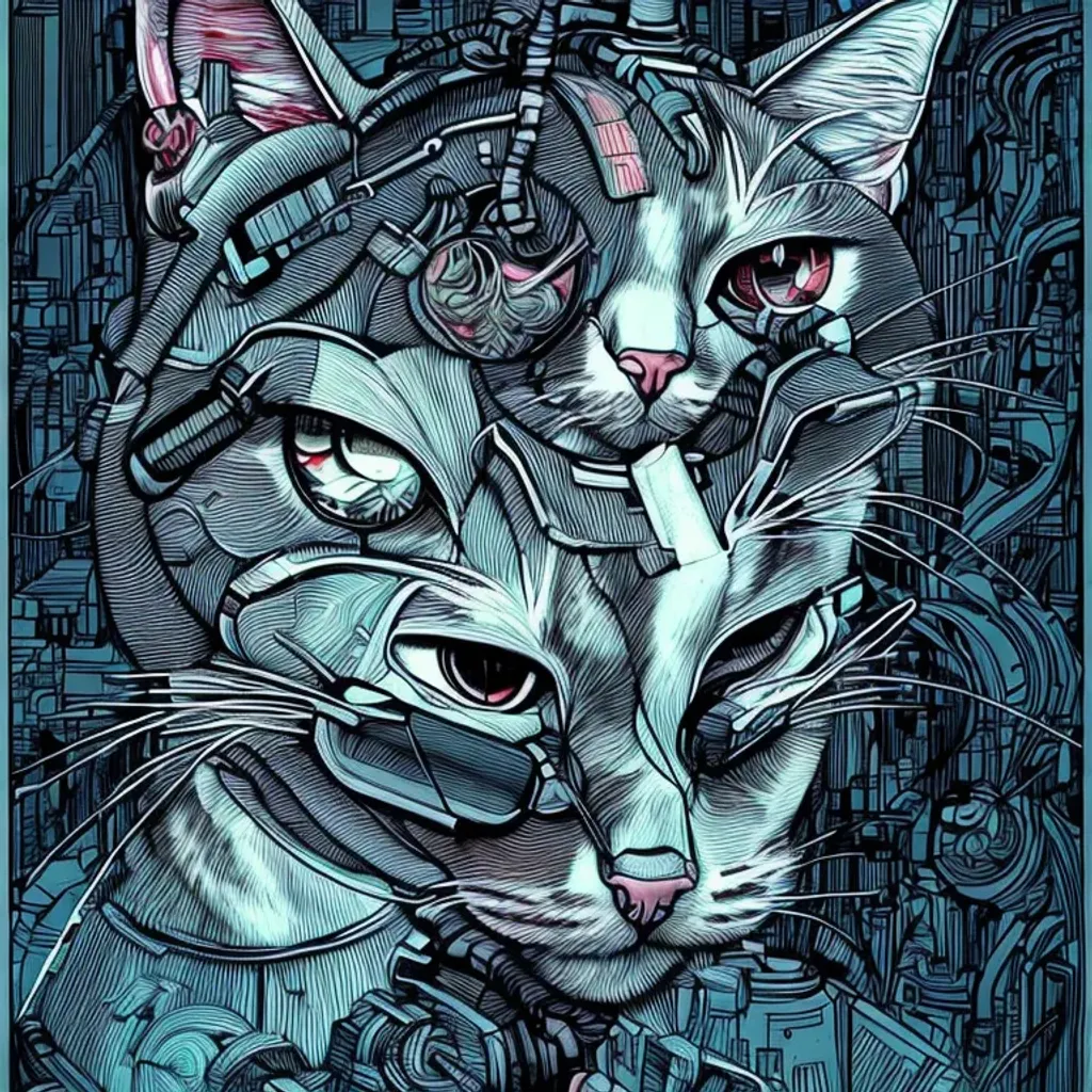 Prompt: cyberpunk cat, detailed , surreal, hq, in the style of Ashley Wood and Moebius and in the style of HR Giger