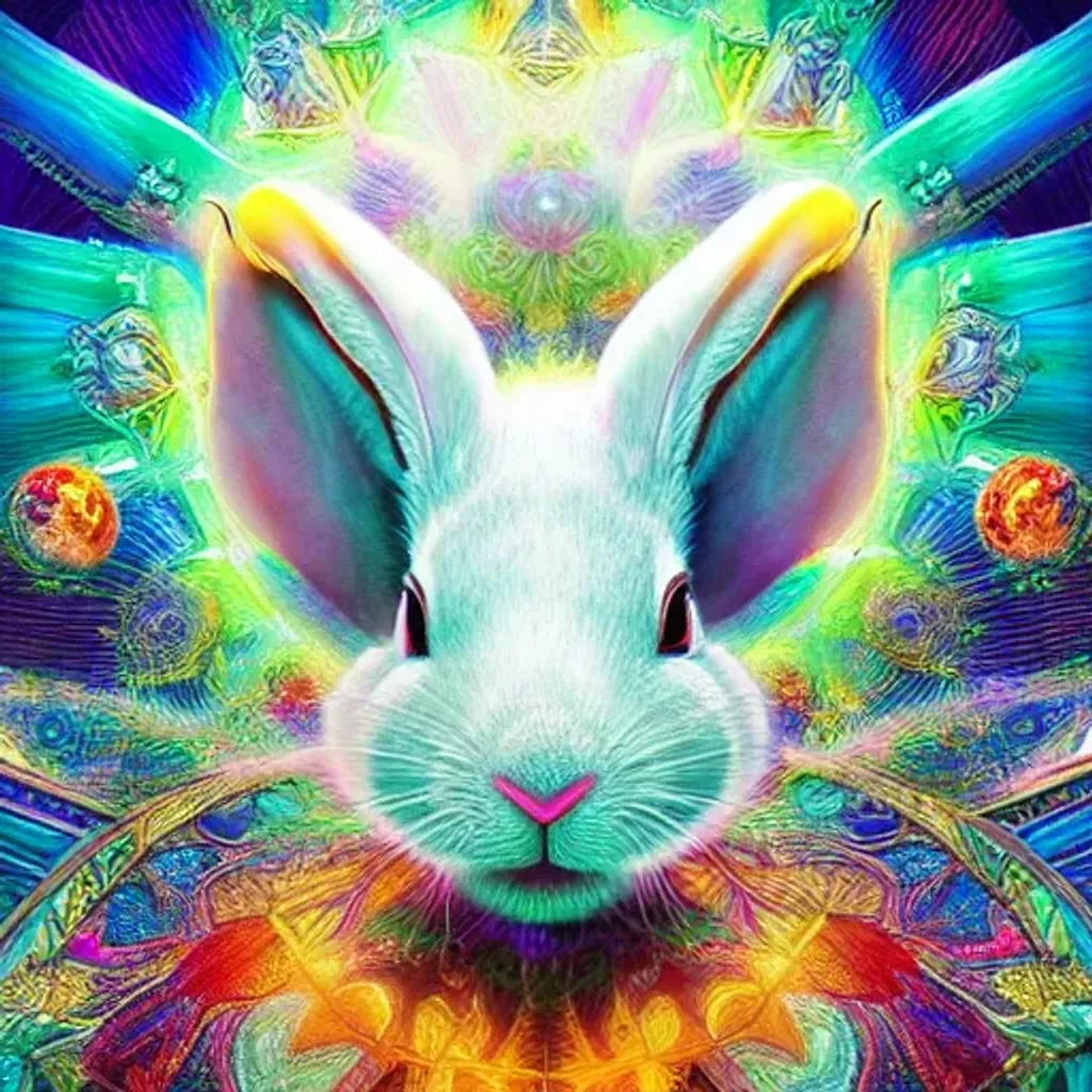 Prompt: White Rabbit god, colorful digital art 4k ultra detailed,, centered, symmetry, painted, intricate, volumetric lighting, beautiful, rich deep colors masterpiece, sharp focus, ultra detailed, in the style of dan mumford and marc simonetti, astrophotography, portrait, trending on artstation, sharp focus, studio photo, intricate details, highly detailed, by greg rutkowski, trending on artstation, sharp focus, studio photo, intricate details, highly detailed, by greg rutkowski human figür, trending on artstation, sharp focus, studio photo, intricate details, highly detailed, by greg rutkowski, trending on artstation, sharp focus, studio photo, intricate details, highly detailed, by greg rutkowski