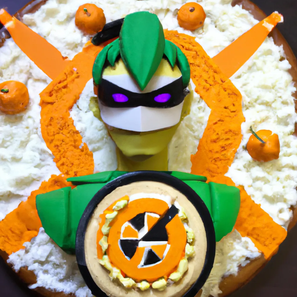 Prompt: Genji from overwatch themed pumpkin pie 